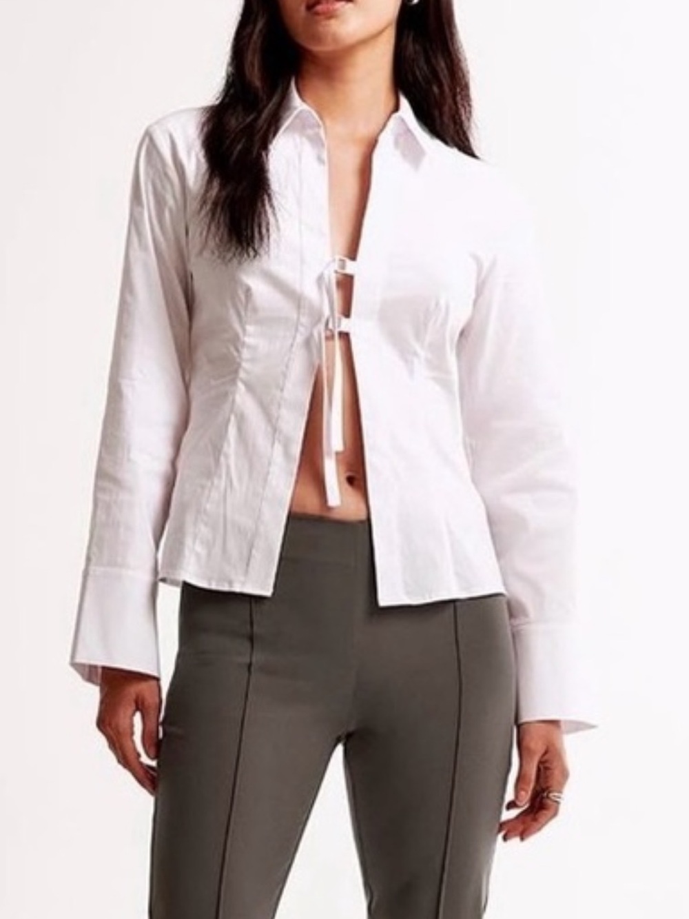 Abercrombie & Fitch White Tie-Front Button Down Shirt